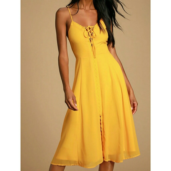 Lulus Dresses & Skirts - Lulus New golden yellow Lace up Midi
